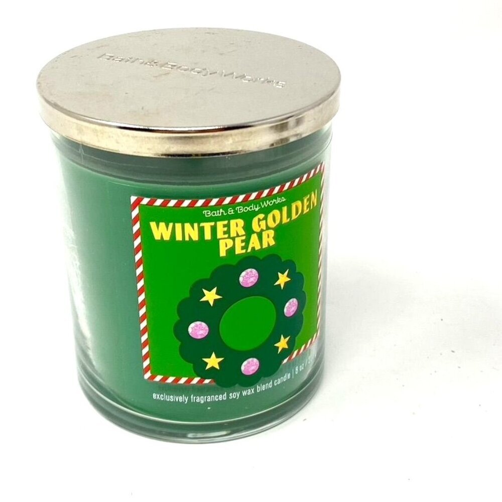 Bath & Body Works Winter Golden Pear Single Wick Soy Blend Candle 8 Oz